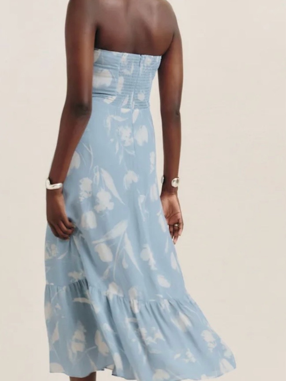 Reformation Strapless Light Blue and White Floral Midi Dress - Picture 2 of 2